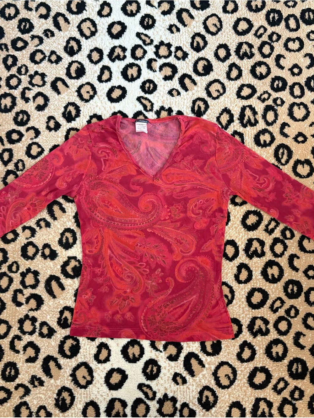 Vintage 90s Paisley Nylon Le Chateau Quarter Sleeve Fitted tee